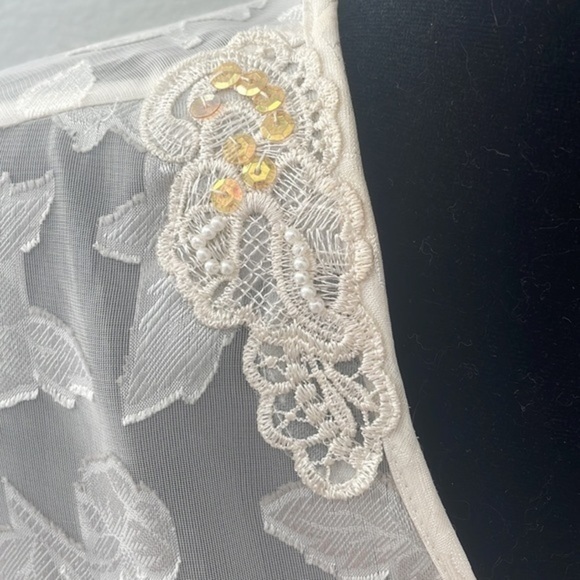 Flutter Sleeve Lace Embellished Off White Robe 0008 - Picture 3 of 9